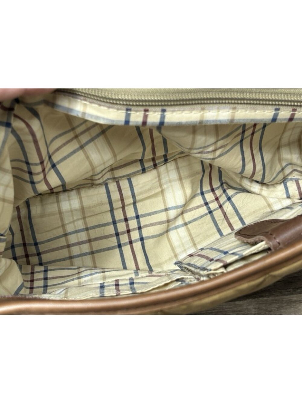 LL Bean Quilted Leather Tote Hand Bag Brown Purse Tan Zippered Pocket Y2K 283373 - Picture 13 of 13